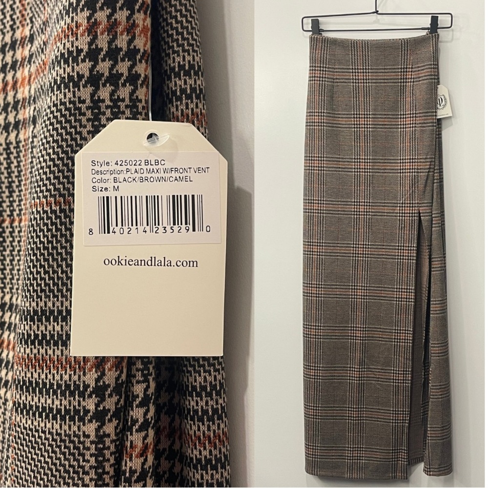Ookie and Lala Plaid Pencil Skirt in Black and Brown